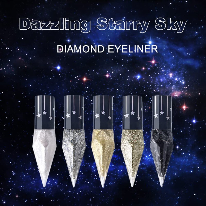 Erinde Glitter Eyeliner, Liquid Glitter Eyeliner Set, Silver Gold Metallic