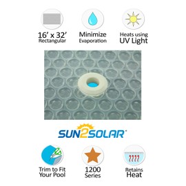 Sun2Solar Clear 16-Foot-by-32-Foot Rectangle Solar Cover Heat Retaining Blanket | 1200 Series with 6-Pack of Grommets Bundle | In-Ground and Above-Ground Rectangular Swimming Pools | Bubble-Side Down