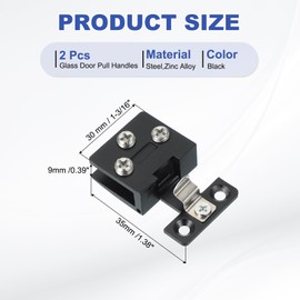 PATIKIL 1-3/16" Cabinet Glass Door Hinge, Steel Zinc Alloy 2Pcs Wine Cabinet Clamp Frameless Glass Clip No Drilling with Screw for 5-7mm Drawer Display Showcase, Black