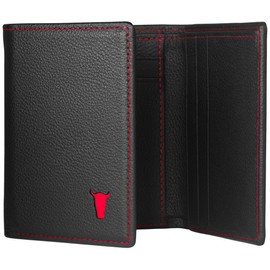 TORRO Tri-Fold Leather Wallet - Premium Triple Fold Slim Leather Wallet for Men with 9 Card Slots and RFID Blocking, Black with red details, Classic