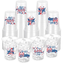 ZCPTZ 100 Pcs Patriotic Plastic Cups 12 oz 4th of July Disposable Clear Cups American Flag Drinking Beverage Cup for Independence Day Memorial Day Party Decorations