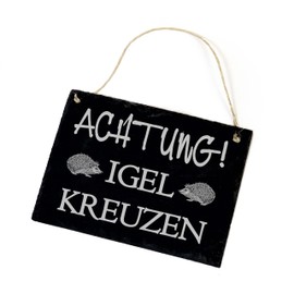 Dekolando Achtung Hedgehog kreuzen - Sign Made of Slate Engraved Hedgehog Warning Sign Garden Sign Door Sign 22 x 16 cm