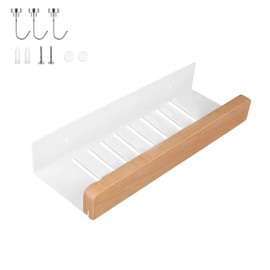 DEANKEJI Bathroom Wall Shelf, 30 cm Bathroom Shelf Wall, Carbon Steel Shower Gel Holder with Magnetic Hooks for Bedroom, Kitchen, Bathroom, Living Room