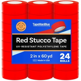Red Stucco Tape, Case of 24 Rolls, 2 Inch x 60 Yards, UV Resistant Polyethylene Tape