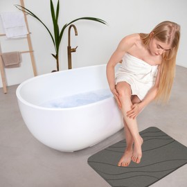 DIBERR Stone Bath Mat, Set of 3 Non-Slip Diatomite Stone Bath Mat, Quick Drying Bath Mat Stone Absorbing, Super Absorbent Diatomaceous Earth Bath Mat for Bathroom Kitchen - Slate Dark Grey