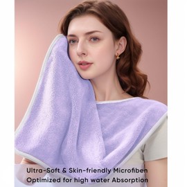 Bedvcaty Ultra-Soft Premium Adult Bibs – Super Absorbent, Durable No-Shed Microfiber Food Bibs Clothing Protector for Elderly, Adult, Dining (3Purple)