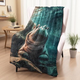 xmwjfd Smiling Hippo Blanket, Cozy Plush Cute Hippo Underwater Scene Throw Blanket for Couch Bedroom Outdoor, Lightweight Soft Flannel Travel Blankets, Gifts for Women Adults Kids, Warm Decor 50"×60"