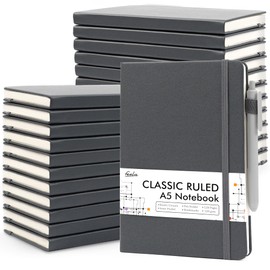 feela 24 Pack Journal Notebook for Work, Business Notebook Bulk Hardcover Lined Writing Journal with Pen Holder for Men Women Note Taking, with 24 Black Pens, 120 GSM, 5.1”x8.3”, A5, Gray