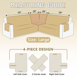 HDCAXKJ L Shape Couch Cover Sectional Sofa Cover 4 Pcs Corner Sectional Sofa Slipcovers Sets for Pets Dogs Washable Non Slip U Shaped Furniture Protector for Sectional Sofa (Chocolate, Large)