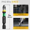 HitScrews 2" Anti-Slip Phillips Impact Bits #2,S2 Steel Screwdriver Bits,360°