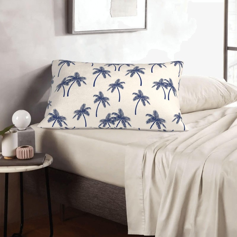 Navy Blue Palm Tree Lumbar Throw Pillow Covers Coastal Tropical