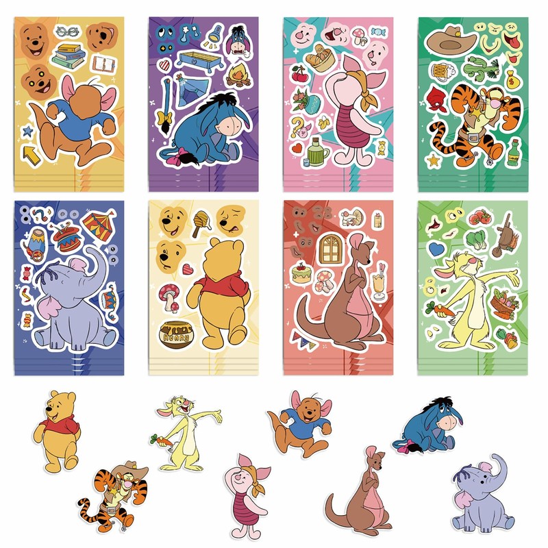 24 Sheets Make a Face Winnie Pooh Bear Stickers for