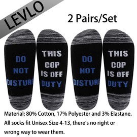 LEVLO 2 Pairs Police Officer Gift Do Not Disturb This Cop is Off Duty Socks for Men Policemen Father's Day Present (2 Pairs/Set)