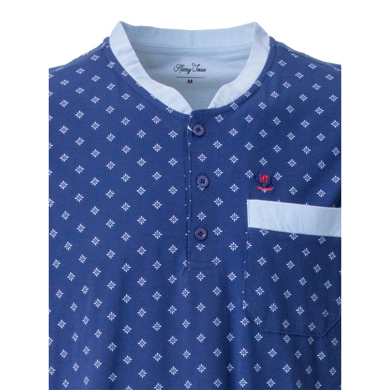 Henry Terre Men's Short-Sleeved Nightdress with Diamond Flower Chest Pocket
