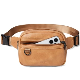 Leresas 2L Fanny Packs for Women Cross Body Belt Bag Faux Leather Waist Pack Waist Bag Sling Bag Purse Travel Hiking Running, Light tan, Trendy Fanny Pack
