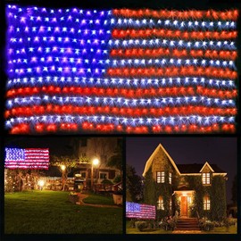 (New) FUNIAO American Flag Lights, 420 LED USA Flag Net Lights, Outdoor Waterproof Patriotic Lights Hanging Ornaments for Memorial Day, 4th of July, Flag Day, Presidential Election, Christmas