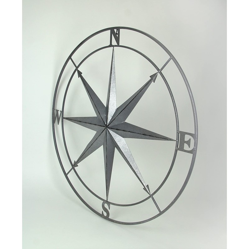 Zeckos Galvanized Zinc Finish Metal Indoor/Outdoor Nautical Compass Rose Wall