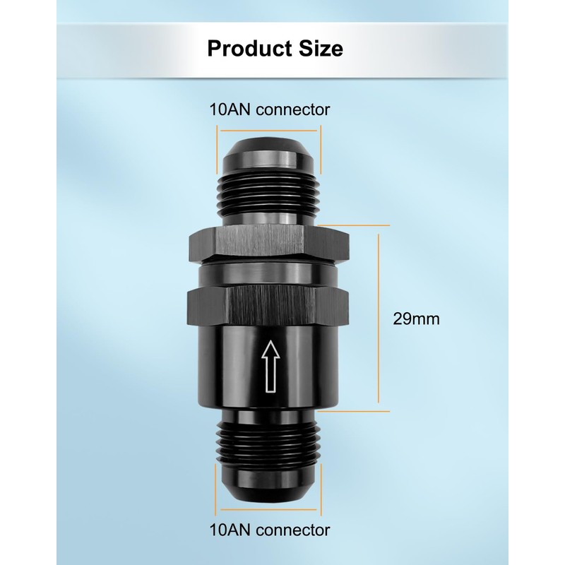 10AN Fuel Check Valve, Male 7/8-14 Thread Check Valve Assembly,