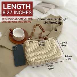 Straw Shoulder Bag Summer Woven Tote Bag Underarm Purse Satchel for Vacation, Beige