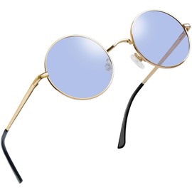 Joopin Men's Sunglasses, Polarized Round, Round, Polarized Lenses, UV 400 Protection, UV Protection, Lightweight, Fishing, Driving, Climbing, [B10] Gold/Light Purple