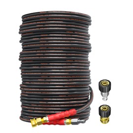 Heliwoo 150ft Pressure Washer Hose 4200 PSI, Kink Resistant Industrial Grade Hose with 3/8 Quick Connect Ends and Adapters for Hot & Cold Water up to 140°F, Steel Wire Braided Hose for Power Washing