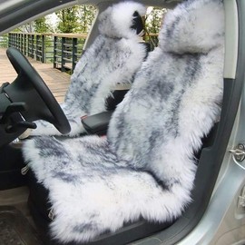 OKAYDA Genuine Australia Sheepskin Seat Cover Fluffy Fur Seat Cover for Cars, Trucks, SUV or Vans (Grey Tips)
