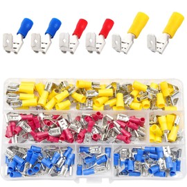 CEEYSEE 150 x Semi-Insulated Piggyback Splice PVC Spade Electrical Wire Crimping Connectors Cable Lugs for 0.5-6 mm² Cable Red, Blue, Yellow (DPJZ)