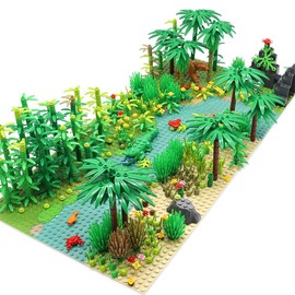 Rainforest Jungle Trees Building Blocks Bricks with 2 Base Plates (10 Inches for Each), Forest Garden Plants Flowers Bushes Animals Kit, Botanical Parts Scenery Toys Compatible with Major Brands