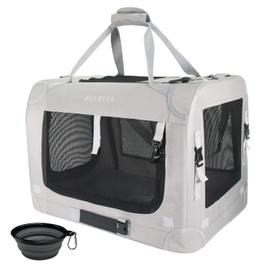 Petseek Extra Large Cat Carrier Soft Sided, Portable Small Dog Carrier for 2 Cats, 24"x16.5"x16" Car Travel Folding Comfortable Design with Bowl, Grey
