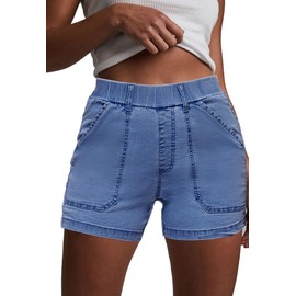 HVEPUO Denim Shorts Women Elastic High Waisted Butt Lifter Shorts with Pockets Summer Cotton Boyfriend Y2K Stretch Baggy Jean Shorts for Women Blue L