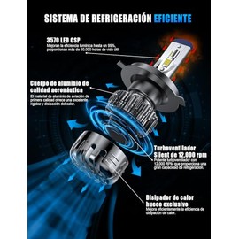 H4 LED Canbus para Auto, 6500K Luz Blanca, 24000LM, Kit De Conversión De Faros Delanteros H4 HB2 9003 LED, 400% Más Brillo, Haz Alto/Bajo y Luz Antini