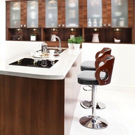 Homall Bar Stools Walnut Bentwood Adjustable Height Leather Modern Barstools with Back Vinyl Seat Extremely Comfy Bar Stools 2 Piece (Black)