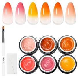 AIMEILI Ombre Gel Nail Polish Kit, Vegan, Cruelty Free, Gradient Blush Effect Solid Gel Polish 6 Colors Pat Painting Gel with Nail Sponge Drawing Brush for DIY Nail Art Salon at Home