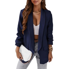 KIRUNDO Blazers for Women Oversized Business Casual 2025 Fall Fashion Long Sleeve Open Front Work Office Suit Jackets(Dark Blue, Large)
