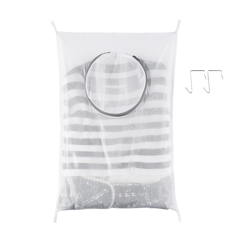 Hanging Breathable Nylon Laundry Bag with Round Zipper Opening, Mesh
