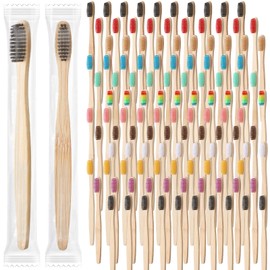 Sieral 240 Pcs Bamboo Toothbrushes Charcoal Toothbrushes Soft Bristle Toothbrush Natural Manual Toothbrushes for Toddler Teens Kids Adults Home Travel, Individually Wrapped Colorful, General Style