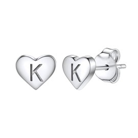 Delicate S925 Silver Heart Pendant Earrings Gift 26 Letter Initial A-Z Stud Erarrings For Women Girls Mum Daughter Sisters Friends Lover Birthday Christmas Party Silver Jewellery (K)