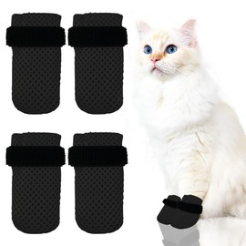 Esamploe 4 PCS Cat Mittens to Prevent Scratching,Mesh Breathable Cat Shoes,Adjustable Cats Anti Scratch Gloves,Suitable for Cats When Bathing and Nail Trimming (Black, L)