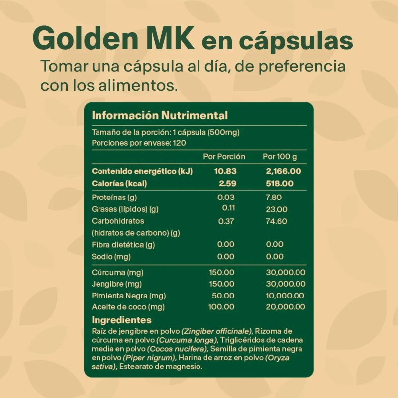 Golden Milk Suplemento Leche Dorada 120 Caps | Vitalbotanics Sabor
