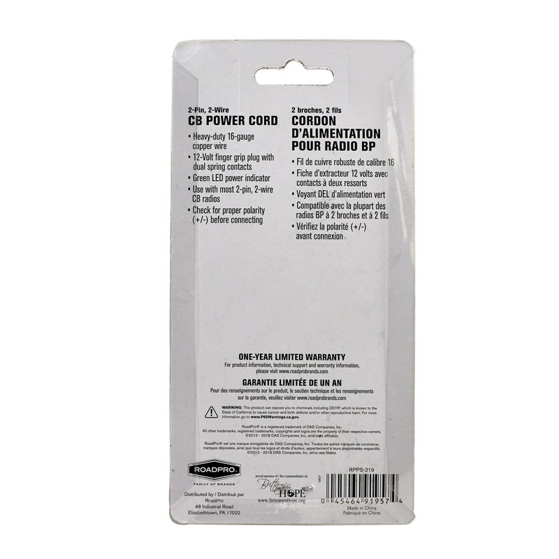 RoadPro RPPS-219 Platinum Series 2-Wire 2-Pin Plug/12V Plug Fused Replacement