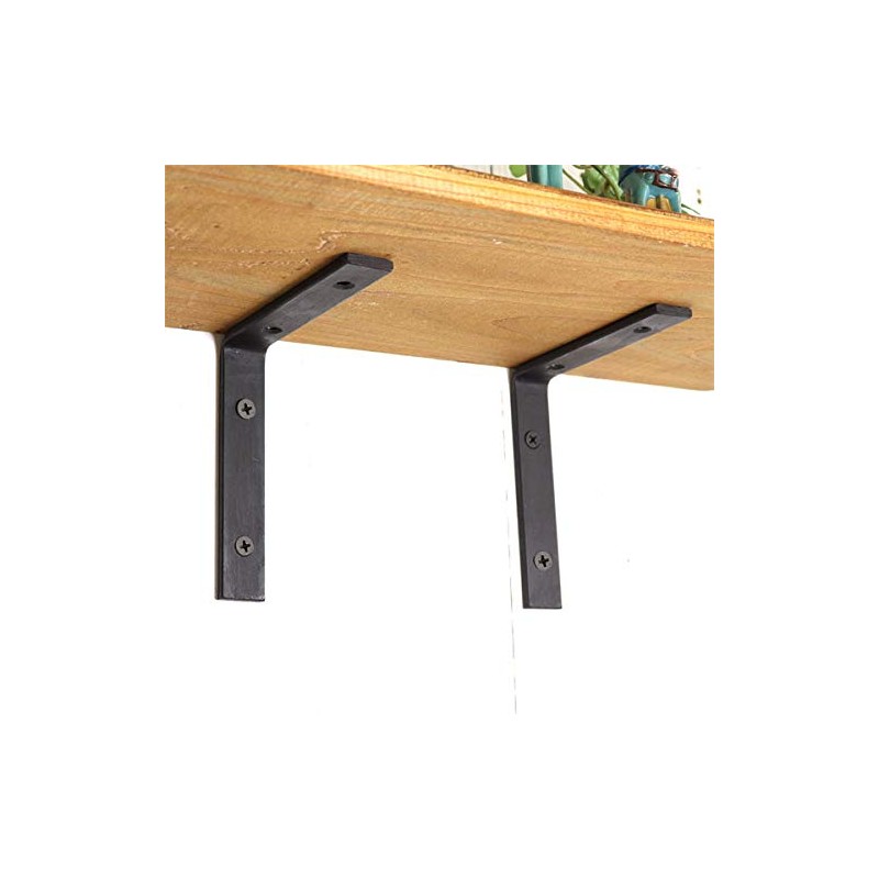 Brackets, L Shape, Angle, Iron Shelves, Black, Set of 2,