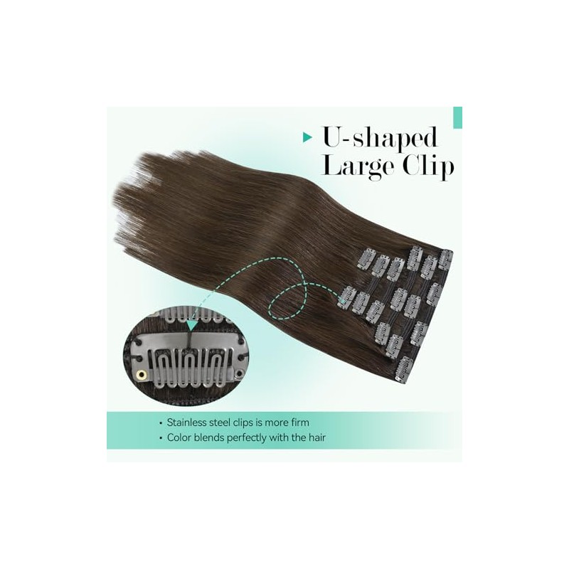 Ukira Extensiones De Cabello Castaño Medio Clip De Cabello Humano