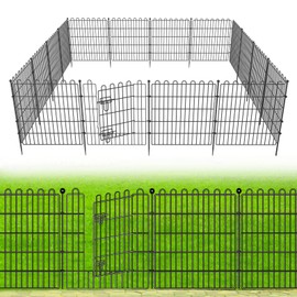 10 Panels No Dig Decorative Garden Fence with Gate for Yard, 24 in(H) X 20 ft(L) Animal Barrier Fencing for Outdoor Dog, Metal Portable Garden Fences for Borders, Pets, Landscape, Temporary Fence