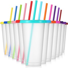 12 Pcs Plastic Tumbler with Lids and Straws Reusable Plastic Tumblers Bulk Mug Tumbler with Straw and Lid Tumbler Ice Cold Drinking Cup for Water Smoothie Birthday Party (Multi Color,24oz)