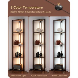 EDISHINE Dimmable LED Floor Lamp with Shelves, Corner Floor Lamps for Living Room, Corner Shelf with LED Light, 3CCT, Modern Standing Lamp, Floor Lamp for Bedroom, Office, Walnut