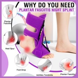 ANSUSIC Plantar Fasciitis Night Splint-Upgrade 3 Adjustable Planter Facetious Relief Brace,Plantar Fasciitis Relief Women Men Straps,Support Relief Foot Drop Achilles Tendonitis Day Night(Purple-1PC)
