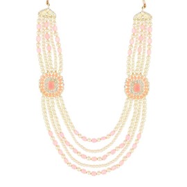 I Jewels 5 Layered Gold Plated Indian Wedding Bollywood Dulha Moti Mala with Beaded Maharaja Haar/Groom Necklace For Men(MLP41Pi)