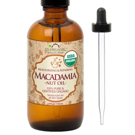 US Organic, Aceite de Nueces de Macadamia, Certificado Orgánico, Puro y Natural, Prensado en Frío, Virgen, Sin Refinar, Botella de Vidrio Ámbar con Cuentagotas (115 ml)