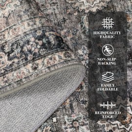 GarveeHome Runner Rugs 2x6 Vintage Printed Hallway Rugs with Non-Slip Backing, Stain-Resistant Oriental Area Rugs, Washable Farmhouse Low Pile Rugs for Kitchen, Laundry, Green Camel