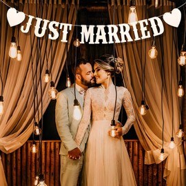 Just Married Garland Wedding Decoration Banner Hanging Wedding Garland Decoration Party Gift Idea for Bridal Shower Hen Night Photo Background Hanging Decoration Ceremony (Just Married)